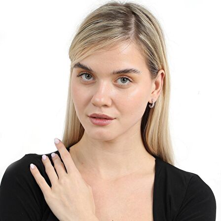 Sıralı Zirkon Taşlı Silver Renk Yarım Tur 925 Ayar Gümüş Kadın Küpe