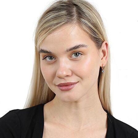 Mavi Mineli Nazar Boncuğu Detaylı Rose Renk 925 Ayar Gümüş Kadın Küpe