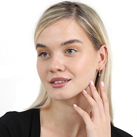 Mavi Mineli Nazar Boncuğu Detaylı Rose Renk 925 Ayar Gümüş Kadın Küpe