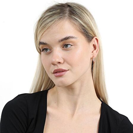 Beyaz Zirkon Taşlı Üç Sıralı Rose Renk 925 Ayar Gümüş Kadın Küpe