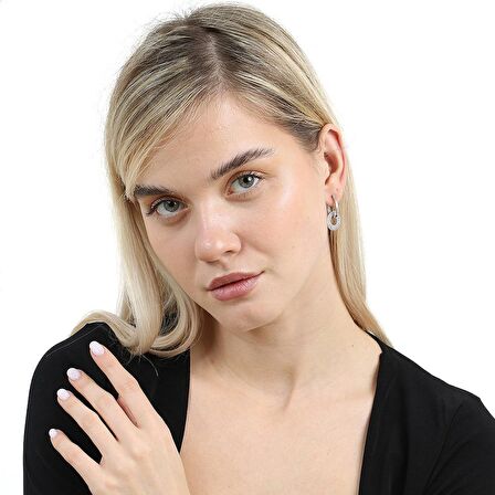 Beyaz Zirkon Taşlı Hulahop Model Silver Renk 925 Ayar Gümüş Kadın Küpe