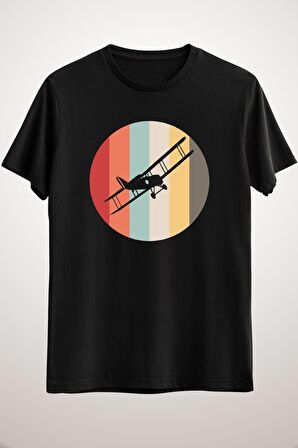 Erkek Siyah Retro Coloured Airplane Print