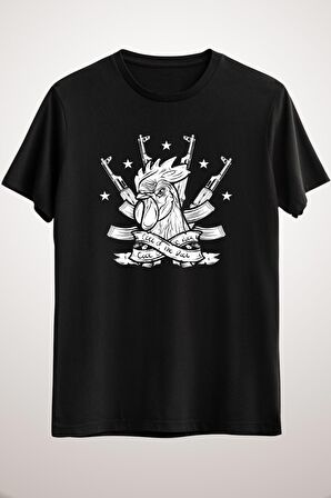 Erkek Siyah Cock Of The Rock Funny Military Combat Veteran Ak47 Rooster Team