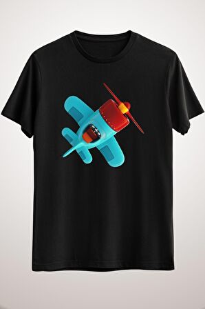 Erkek Siyah Cartoon Plane Diagonal