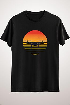 Erkek Siyah Sunset Drone  T-Shirt