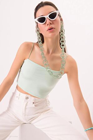 Mint İp Askılı Yeşil Crop Top