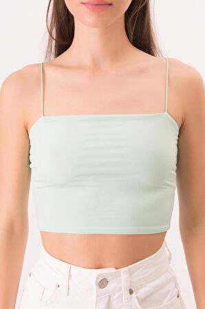 Mint İp Askılı Yeşil Crop Top