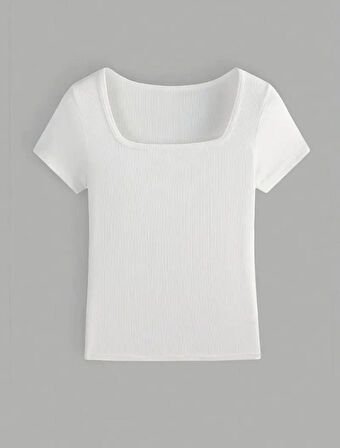 Wearflawless Kadın Fitilli U Yaka Göğüs Dekolteli Bluz, T-Shirt