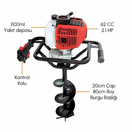 Haktaş TMDB620 Benzinli Toprak Burgu Makinesi 62cc Çap 20 cm