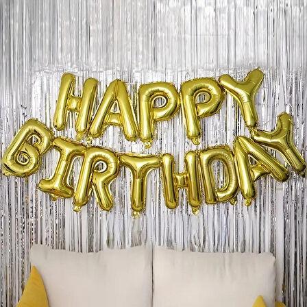 1 Set 40.64 Cm Altın Doğum Günü Folyo Balonları Happy Birthday yazılı