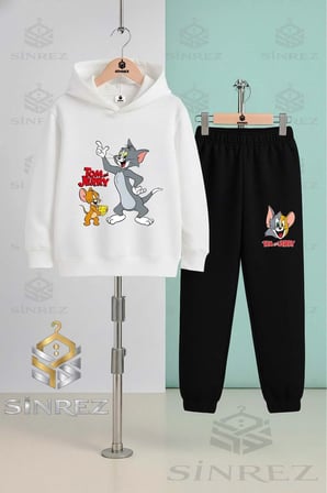 Çocuk Unısex TOM VE JERRY ELINDE PEYNIR 3Lu Kapşonlu Eşofman Takımı