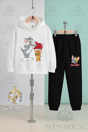 Çocuk Unısex TOM VE JERRY ELLER KALP 3Lu Kapşonlu Eşofman Takımı