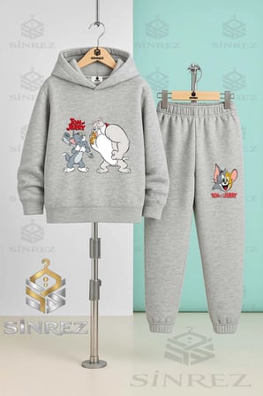 Çocuk Unısex TOM VE JERRY KOPEKLI 3Lu Kapşonlu Eşofman Takımı