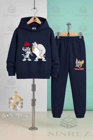 Çocuk Unısex TOM VE JERRY KOPEKLI 3Lu Kapşonlu Eşofman Takımı
