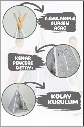 Kızılderili Ahşapçocuk Oyun Çadırı Alt Minder Genişliği 75 Cm