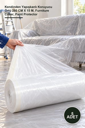 5 Adet Boya Badana Eşya Koruma Örtü – Kendinden Yapışkanlı Koruyucu Örtü 280 CM X 15 M, Furniture Cover, Paint Protector
