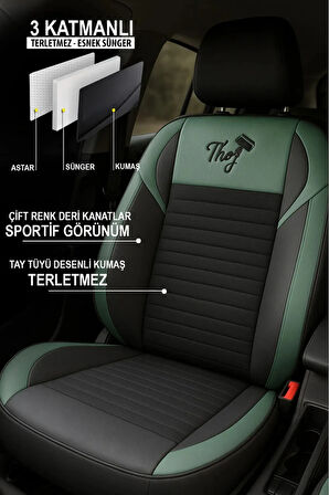 Fiat EGEA CROSS 2017 2025 UYUMLU THOR SERİSİ SOFT TAY TÜYÜ OTO KOLTUK  KILIFI YEŞİL TAM