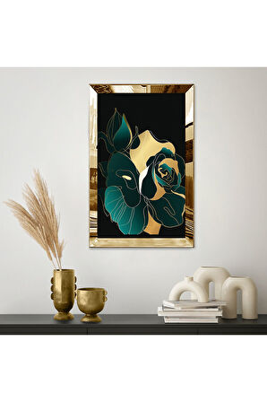 Gümüş Aynalı Pleksi Çerçeveli Dekoratif Modern Gül Mdf Tablo