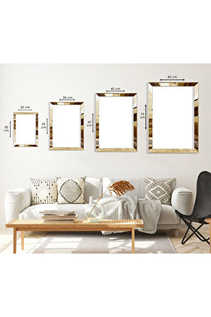 Gümüş Aynalı Pleksi Çerçeveli Modern Altın Renkli Çiçekler Mdf Tablo
