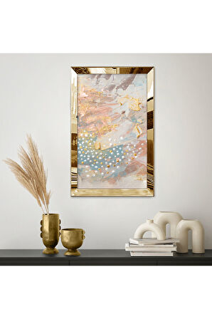 Gümüş Aynalı Pleksi Çerçeveli Yağlı Boya Tarzında Pastel Tonlu Soyut Tasarım Mdf Tablo