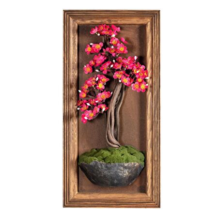 Timber Bonsai Tablaeu 2-1 - Masif Ahşap Çerçeveli 3 Boyutlu Yapay Ağaç Tablosu 35x65 Cm