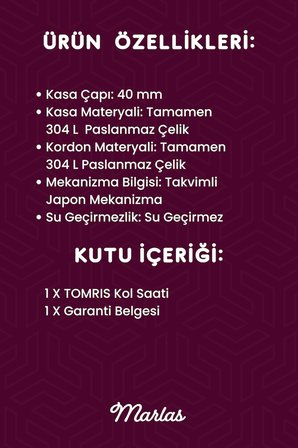 TOMRIS Çelik Erkek Kol Saati, Su Geçirmez, Çift Takvimli, Garantili, Altın Sarısı Rengi Kordon, Beyaz Kadın Kol Saati