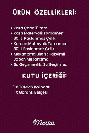 TOMRIS Çelik Kadın Kol Saati, Su Geçirmez, Takvimli, Garantili, Altın ve Gümüş Rengi Kordon, Siyah Renk Kadran Kadın Kol Saati