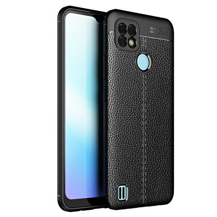 Realme C25 Kılıf Deri Görünümlü Slim Silikon 