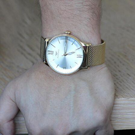 Ferro Gold Renk Hasır Kordonlu Erkek Kol SaatiTH-F11182C-B