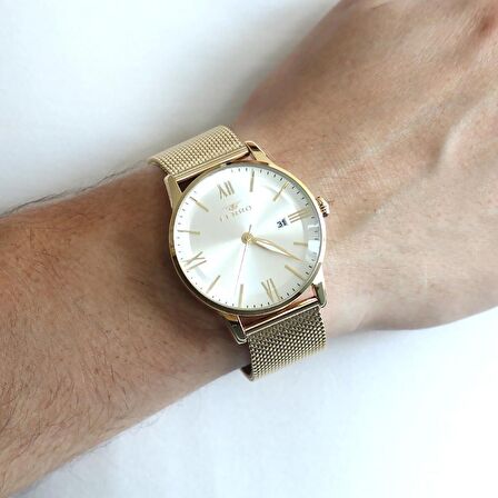 Ferro Gold Renk Hasır Kordonlu Erkek Kol SaatiTH-F11182C-B