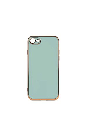 Apple iPhone 7 Uyumlu   Kılıf Kenarları Gold Kamera Korumalı Renkli Pastel Silikon Açık Yeşil