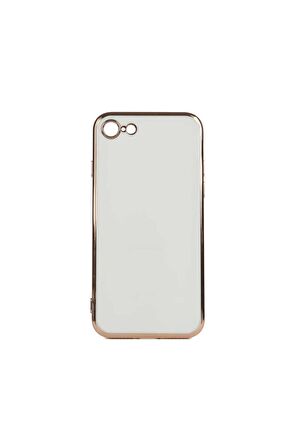Apple iPhone 8 Kılıf Kenarları Gold Kamera Korumalı Renkli Pastel Silikon Beyaz