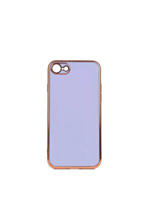 Apple iPhone SE 2020 Kılıf Kenarları Gold Kamera Korumalı Renkli Pastel Silikon Mor