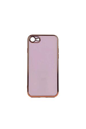 Apple iPhone SE 2020 Kılıf Kenarları Gold Kamera Korumalı Renkli Pastel Silikon Lila