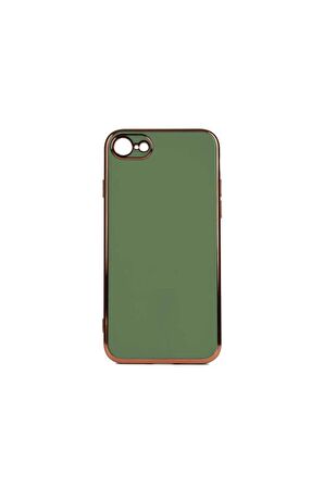 Apple iPhone SE 2020 Kılıf Kenarları Gold Kamera Korumalı Renkli Pastel Silikon Yeşil