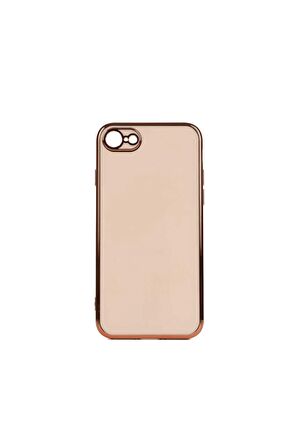 Apple iPhone SE 2020 Kılıf Kenarları Gold Kamera Korumalı Renkli Pastel Silikon Rose Gold