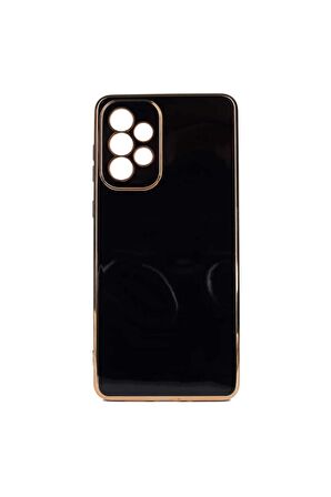Samsung Galaxy A73 Kılıf Kenarları Gold Kamera Korumalı Renkli Pastel Silikon Siyah