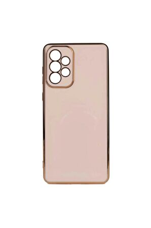Samsung Galaxy A73 Kılıf Kenarları Gold Kamera Korumalı Renkli Pastel Silikon Rose Gold
