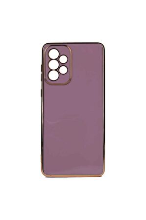 Samsung Galaxy A73 Kılıf Kenarları Gold Kamera Korumalı Renkli Pastel Silikon Mor