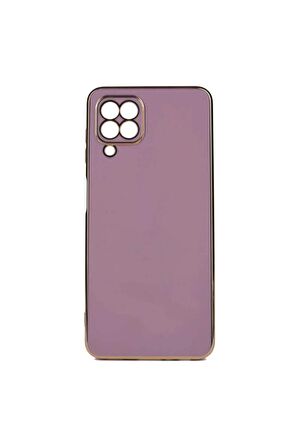 Samsung Galaxy M32 Kılıf Kenarları Gold Kamera Korumalı Renkli Pastel Silikon Mor