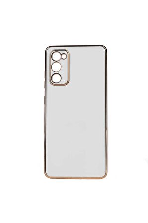 Samsung Galaxy S20 FE Kılıf Kenarları Gold Kamera Korumalı Renkli Pastel Silikon Beyaz