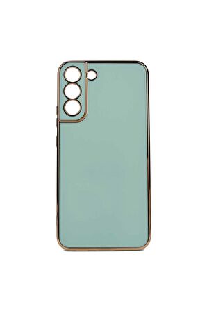 Samsung Galaxy S22 Plus Kılıf Kenarları Gold Kamera Korumalı Renkli Pastel Silikon Açık Yeşil