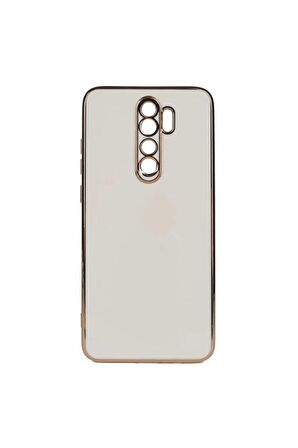 Xiaomi Redmi Note 8 Pro Kılıf Kenarları Gold Kamera Korumalı Renkli Pastel Silikon Beyaz