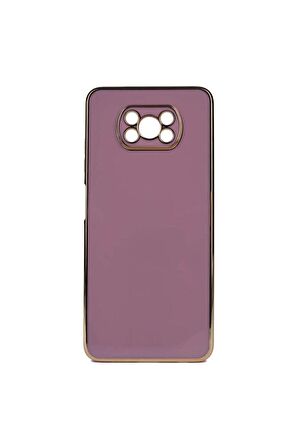 Xiaomi Poco X3 Kılıf Kenarları Gold Kamera Korumalı Renkli Pastel Silikon Mor