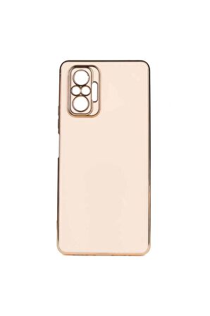 Xiaomi Redmi Note 10 Pro Kılıf Kenarları Gold Kamera Korumalı Renkli Pastel Silikon Rose Gold