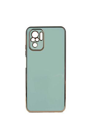 Xiaomi Redmi Note 10 Kılıf Kenarları Gold Kamera Korumalı Renkli Pastel Silikon Açık Yeşil