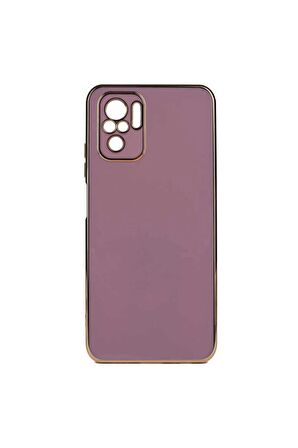 Xiaomi Redmi Note 10 Kılıf Kenarları Gold Kamera Korumalı Renkli Pastel Silikon Mor