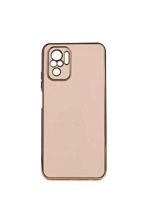 Xiaomi Redmi Note 10S Kılıf Kenarları Gold Kamera Korumalı Renkli Pastel Silikon Rose Gold