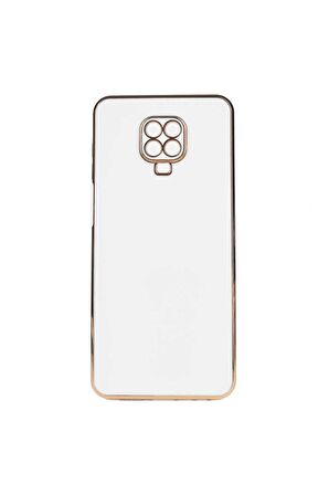 Xiaomi Redmi Note 9S Kılıf Kenarları Gold Kamera Korumalı Renkli Pastel Silikon Beyaz