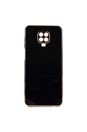 Xiaomi Redmi Note 9 Pro Kılıf Kenarları Gold Kamera Korumalı Renkli Pastel Silikon Siyah